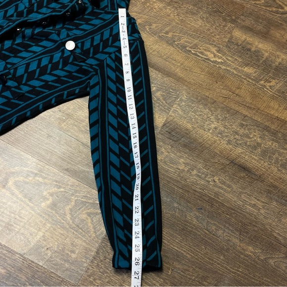 Michael Simon Snap Button Sweater Cardigan Jacket Women Large Teal Black Stretch - Picture 8 of 11